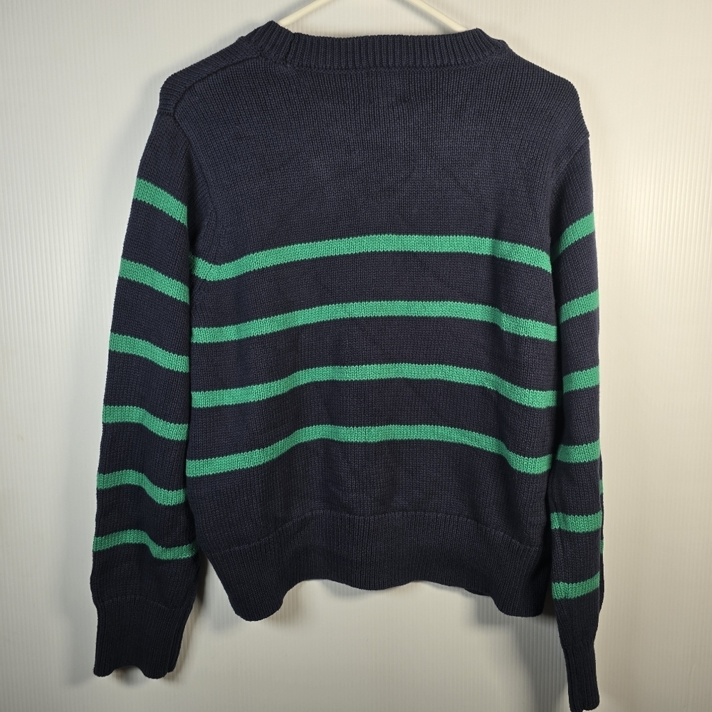 NWT GAP Women's Crewneck Navy With Green Stripe Cotton Sweater Size L Preppy - Picture 2 of 10